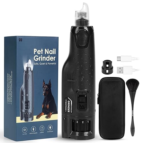 6-Speed Quiet Dog Nail Grinder with LED Light, Low-Vibration Electric Pet Nail Trimmer for Dogs and Cats, Safe Grooming Kit for Beginners, Complete Set with Storage Case