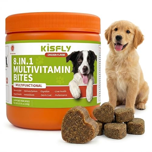 8-in-1 Dog Multivitamin Soft Chews – Glucosamine & Chondroitin for Joint Health, Probiotics for Gut Support, Omega-3 for Skin & Coat, Immune & Digestive Support – All Ages & Breeds – 120 Count