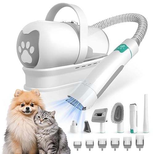 8VR Dog Grooming Kit, Pet Grooming Vacuum with Pet Clipper Nail Grinder, Dog Hair Vacuum with 6 Pet Grooming Tools for Dogs Cats Shedding Grooming