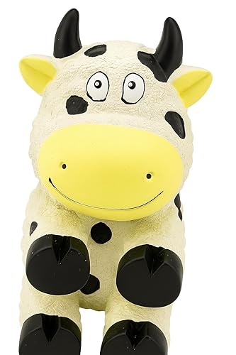 Adorable Cow Shaped Rubber Latex Dog Toy (Made in U.A.E) โ Soft, Squeaky, Farm Animal Design for Pets โ Fun Indoor Play Item (White & Black)