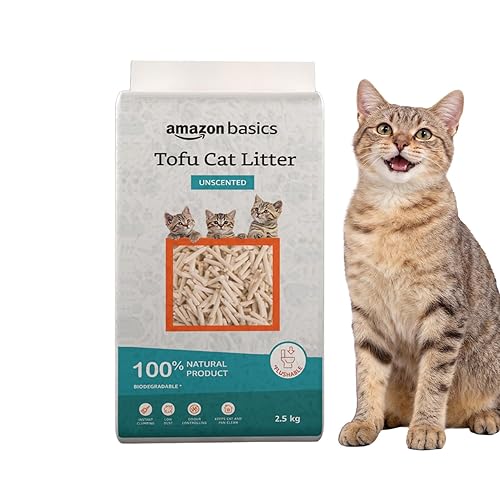 Amazon Basics Premium Tofu Cat Litter | 2.5 Kg | Unscented | Organic | Biodegradable | Flushable | Dust-Free | Instant Clumping