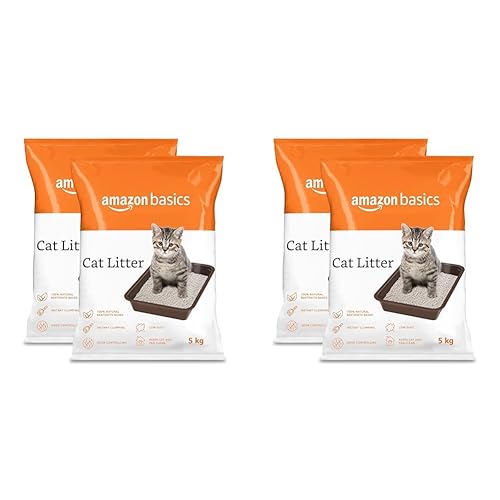 Amazon Basics Scoopable White Bentonite Cat Litter | Unscented | 5Kg - Pack of 4