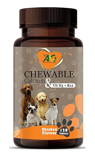 ANC Chewable Calcium & Vitamin D3, B12 for Dogs Supplement Supports Bone Health & Immune System |Chicken Flavour -120 Tablets
