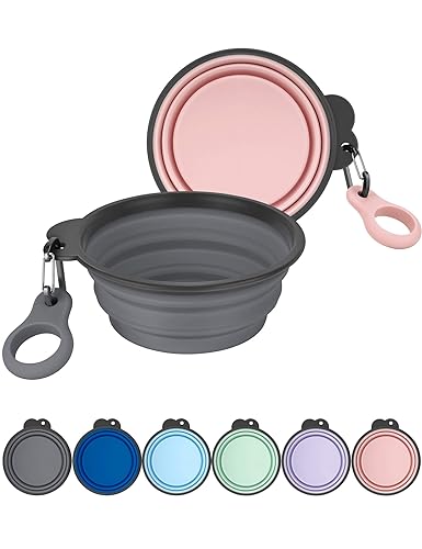 Aonkey Collapsible Dog Bowls with Bottle Carrier, 2 Pack Travel Dog Water Bowl Upgraded Carabiner, One-piece Molded Rim No Fall Off or Crack, Foldable Silicone Portable for Pets Walking Hiking 15oz