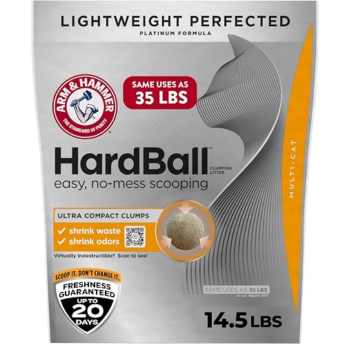 ARM & Hammer Hardball Lightweight 5-in-1 Clumping Cat Litter, 24/7 Odor Control, Long-Lasting Non-Clay & 99.9% Dust-Free Multi-Cat Formula, Garden Bloom Scent, 14.5 Lbs