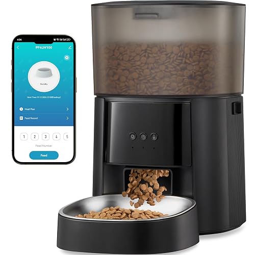 Automatic Cat Feeder WiFi with App Control, Voice Recorder, 4L Dry Pet Food Dispenser for Cats & Dogs with Freshness Preservation, Custom Feeding Times & Portions, Dual Power