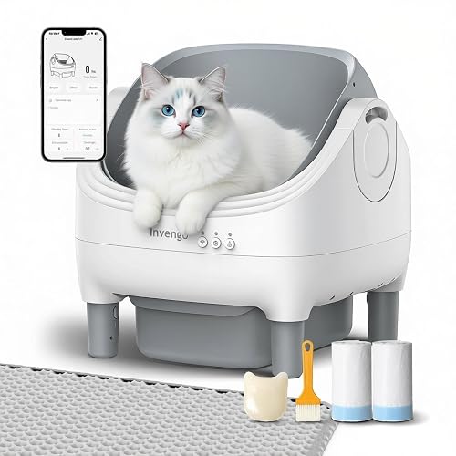 Automatic Cat Litter Box for Multiple Cats, App Control, Open-Top Automatic Litter Box Self Cleaning, Safety Sensors 10.5L Waste Bin with Odor Control, 2 Rolls of Liners