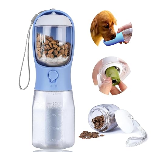 AVELORA Dog Water Bottle with Food Container, Portable Pet Dog Water Dispenser for Outdoor Walking,Hiking,Travel,Puppy Essentials,Puppy Supplies,Replaceable Waste Bags