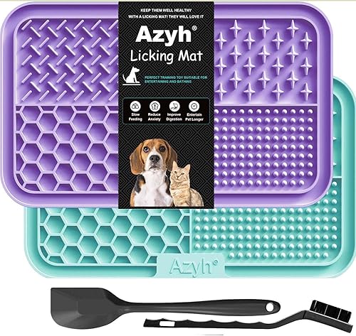Azyh Licking Mat for Dogs & Cats 2 Pack, Slow Feeder Lick Pat for Large Dogs and Puppies, Anxiety Relief Dog Toys Feeding Mat for Butter Yogurt Peanut, Pets Bathing Grooming Training Mat (9.9'' ร 6'')