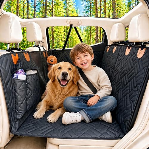 Back Seat Extender for Dogs PU Leather Waterproof Non-Slip & Anti-Scratch Dog Car Seat Cover for Back Seat Hard Bottom Holds 400lbs Dog Hammock for Cars SUVs Trucks Universal Fit