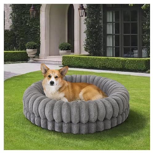 BALANCE Luxury Donut Dog Bed, 30 Inches Round Dog Bed Medium Size Dogs Washable, Orthopedic Calming Dogs Bed for Pets with Anti-Slip Bottom, Gray