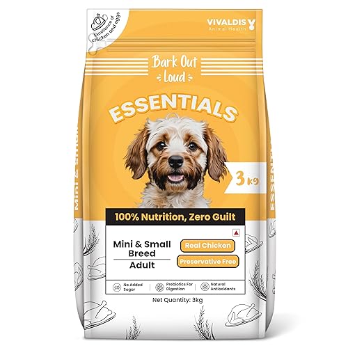 BARK OUT LOUD Essentials Small & Mini Breed Adult Dog Food โ Real Chicken & Egg | Gluten-Free, Prebiotics & Fish Oil for Immunity | Dry Dog Food for Shihtzu, Poodle โ 3 Kg