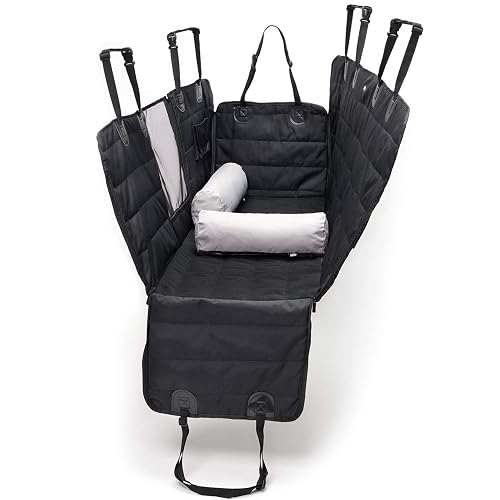 Barkbox 2-in-1 Car Seat Cover/Pillow Set for Dogs | Hammock & Bed, Durable, Waterproof, Non-Slip Pet Accessory | Standard Size for Back Seat of Cars, Trucks & SUVs | Includes Seat Belt & Storage Case