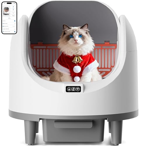 Bashaw Self Cleaning Litter Box, Large Capacity Automatic Litter Box for Multiple Cats, App Control, Safety Sensors, 2 Rolls of Garbage Bags (White)