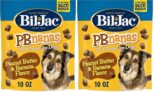 Bil-Jac PBnanas Soft Treats for Dogs - Puppy Training Treat Rewards, 10oz Resealable Double Zipper Pouch, Peanut Butter & Banana Flavor Chicken Liver Dog Treats (Pack of 2)
