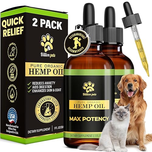 Billion Pets - Hemp Oil for Dogs and Cats - Helps with Anxiety, Pain, Stress, Sleep, Arthritis, Seizures Relief - Hip and Joint Support - Calming Drops