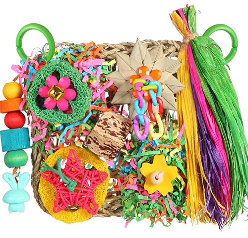 Bird Toys, Parakeet Toys Bird Foraging Toys Grass Mat Climbing Wall for Parakeet,Parrot,Cockatiel,Conure,Lovebird,Budgie Cage Small to Medium Birds (Warm Sun)