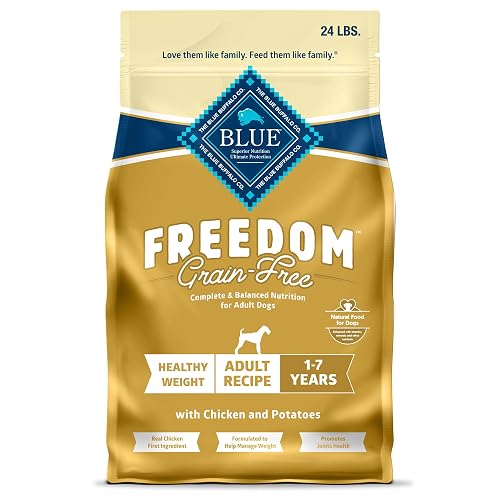 Blue Buffalo Freedom Grain-Free Healthy Weight Dry Dog Food, Complete & Balanced Nutrition for Adult Dogs, Made in the USA with Natural Ingredients, Chicken & Potatoes, 24-lb Bag