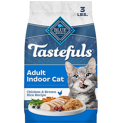 Blue Buffalo Tastefuls Chicken & Brown Rice Recipe Dry Indoor Cat Food for Adult Cats, Real Chicken First, Deliciously Healthy Natural Cat Food, Supports Digestive Care and Coat Health, 3 lbs.