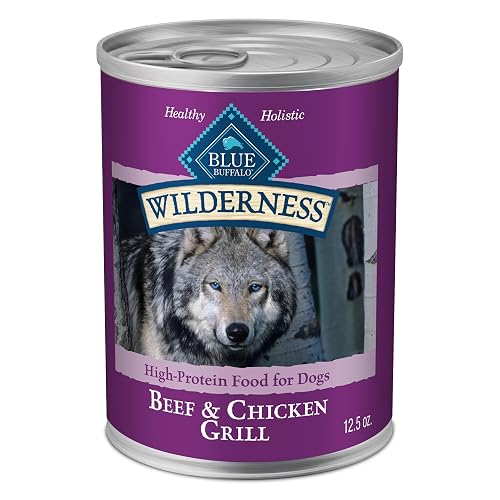 Blue Buffalo Wilderness Beef & Chicken Grill Adult Wet Dog Food, High-Protein & Grain-Free, 32g Protein, Natural, Enhanced with Vitamins, Minerals & Other Nutrients, 12.5-oz. Each (12 Cans)