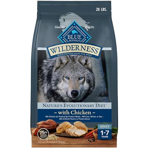 Blue Buffalo Wilderness Chicken Adult Dry Dog Food with Wholesome Grains + Antioxidant-Rich Fruits & Veggies, 34g Protein, Vibrant Energy for an Active Life, Made with Natural Ingredients, 28 lbs.