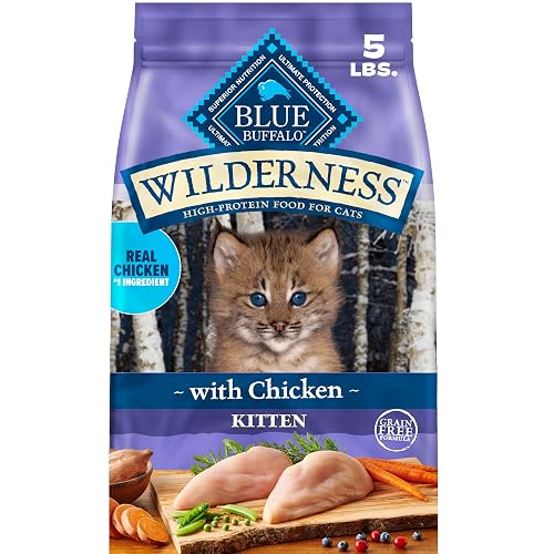Blue Buffalo Wilderness with Chicken Natural High-Protein Grain-Free Dry Cat Food for Kittens, Real Chicken First, Antioxidant-Rich LifeSource Bits Support Immunity, DHA & ARA for Development, 5 lbs.
