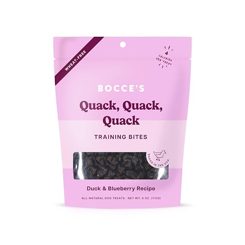 Bocce's Bakery Quack, Quack, Quack Training Treats for Dogs, Wheat-Free Dog Treats, Made with Real Ingredients, Baked in The USA, Natural & Low Calorie Training Bites, Duck & Blueberry, 6 oz