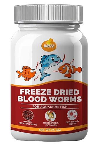 BOLTZ Freeze‑Dried Blood Worms Fish Food 25 g – Natural Premium Treat for Bettas, Tetras, Arowana, Flowerhorn, Oscar – Enhances Color, Appetite & Immunity – Made in India