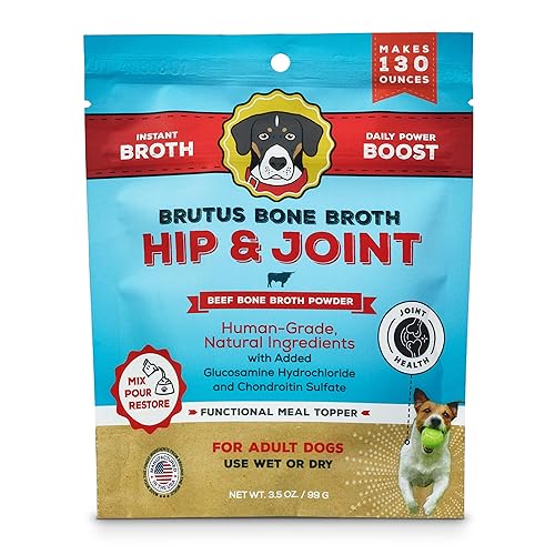 Brutus Broth Dog Food Topper - Instant Bone Broth Powder for Adult Dogs - Supports Hip and Joint Function - Human-Grade Quality, Serve Dry or Wet - Beef Flavor, 3.5 oz (Pack of 1)