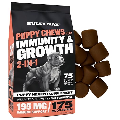Bully Max 2-in-1 Puppy Vitamins, 75 Soft Chews for Immunity & Growth - Dog Multivitamin Supplement with Probiotics & Colostrum for Gut Health, Immune Support - Food Topper, All Breeds, Made in USA