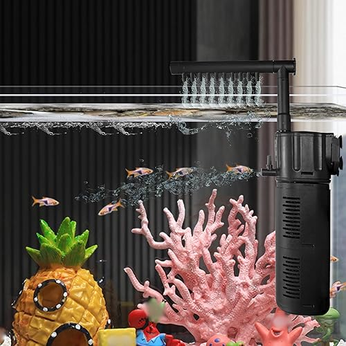 Buraq Silent Fountain Aquarium Filter โ 4-in-1 Submersible Pump for Filtration, Oxygenation, Wave & Fountain, 18W Powerful Water Flow 1000L/H, Multi-Mode Fish Tank Filter (1.5โ2.5 FT Tanks)