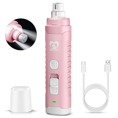 Casfuy Dog Nail Grinder with 2 LED Light for Large Medium Small Dogs - 3X More Powerful 2-Speed Electric Pet Nail Trimmer Rechargeable Quiet Painless Paws Grooming & Smoothing Tool