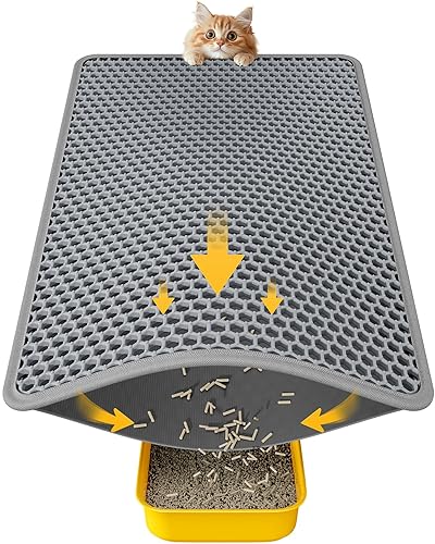 Cat Litter Mat - 23.2'' x 14.6'' Small Litter Trapping Mat, Easy to Clean Litter Box Mat, Waterproof, Urine-Proof, Non-Slip, Cat Toilet Training Systems Accessories, Grey