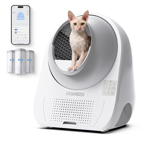 CATLINK Self Cleaning Cat Litter Box for Multiple Cats, Health Monitoring, Automatic Litter Box with APP, Triple Odor Control, Includes 60 Trash Bags, 65L Extra Large Robot (Luxury Pro-X)