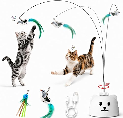 Catpick joy Interactive Cat Toys for Indoor Cats, Automatic Flying Bird Cat Toy with 360° Feather Wand, Strong 8cm Suction Cup, USB Rechargeable Self-Play Cat Toy for Bored Kittens & Adult Cats