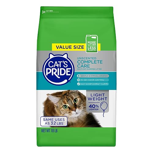 Cat's Pride Premium Lightweight Clumping Litter: Complete Care - Up to 10 Days of Powerful Odor Control - Hypoallergenic - Multi-Cat, Unscented, 10 Pounds