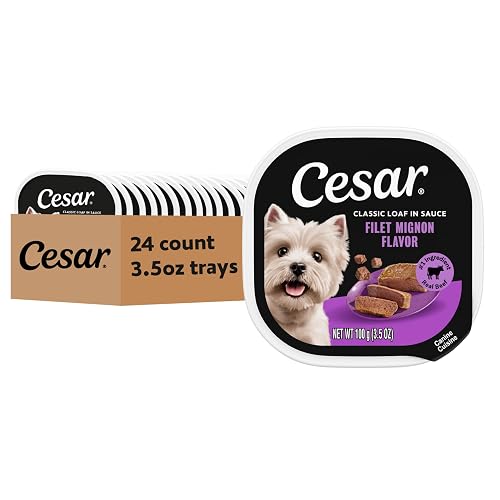 Cesar Classic Loaf in Sauce Adult Wet Dog Food Filet Mignon, 3.5 oz. Easy Peel Trays, 24 Count (Pack of 1)