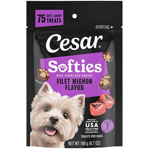 Cesar Softies Chewy Small Dog Treats Filet Mignon Flavor, 6.7 oz. Pouch (75 Treats), Pack of 8