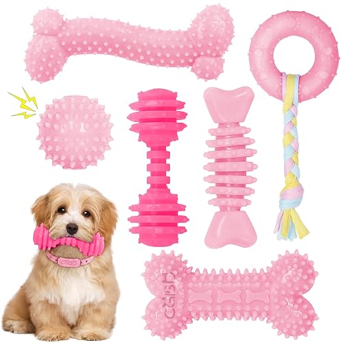 CGBD Puppy Toys, 6 Pack Dog Chew Toys for Puppy, Cute Pink Small Dog Toys, Puppy Teething Toys for Puppies, Soft Durable Interactive Chew Toy for Small Dogs