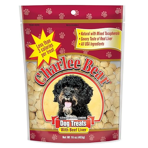 Charlee Bear Original Crunch Beef Liver Dog Treats, 16 oz - Made in the USA, Natural Training Treats for Dogs | Low Calorie (Under 3 Calories), Limited Ingredient, Crunchy Natural, Made in USA, Resealable Bag