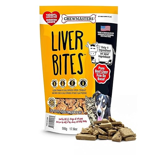 Chewmasters 100% Pure Beef Liver Bites - Freeze Dried Dog Treats, All Natural High Protein Training Treats, Grain Free, No Additives, Real Meat Flavor for All Life Stages, Made in USA - 17.6oz