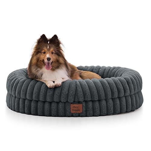 ChiXnuggle Orthopedic Dog Bed for Medium Dogs, Waterproof Faux Rabbit Fur Dog Couch with Egg Crate Foam Support and Washable Removable Cover, Bolster Pet Sofa with Non-Slip Bottom, 30x24x7, Dark Grey