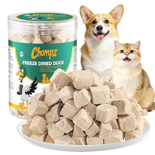 Chompz 80g Freeze-Dried Duck Dog Treats, Healthy Pet Training Treats & Food Topper for Dogs and Cats, Single Ingredient High-Protein 2.82oz