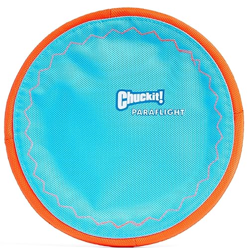 Chuckit! Paraflight Flying Disc Dog Toy - Water Floating Flyer - Durable Nylon Construction with Soft Rubber Edges - For Medium and Large Dogs - Size Large - 9.75" L x 9.75" W - Pack of 1