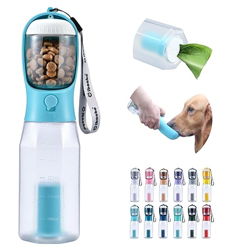 Cibaabo Dog Water Bottle with Food Container & Poop Bag Holder, Travel Water Bowl, Portable Pet Dispenser, Dog Gifts Stuff Accessories Items, Puppy Essentials for Yorkie Chihuahua Walking Hiking