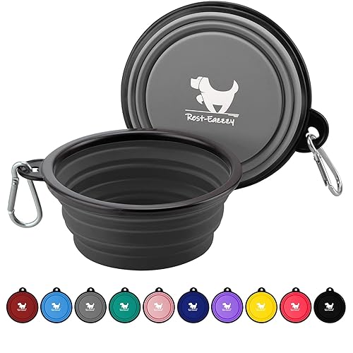 Collapsible Dog Bowls for Travel, 2-Pack Dog Portable Water Bowl for Dogs Cats Pet Foldable Feeding Watering Dish for Traveling Camping with Carabiners, BPA Free (Grey&Black, Small (Pack of 2))