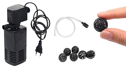 COLOURFULยฎ - Internal Aquarium Tank Filter Oxygen Increasing Filtration Water Pump Waves Making Submersible Fish Tank Filter (1000F Filter + 5Bio Ball)