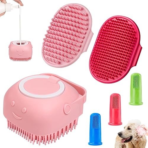 Comotech 3 Pack Dog Bath Brush | Dog Shampoo Brush | Dog Bath Brush | Dog Bath Brush | Dog Massage Brush | Shower/Grooming/Washing Brush with Adjustable Ring for