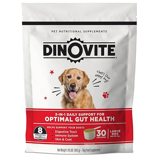 Dinovite Probiotics for Dogs, Probiotic Powder Food Topper for Large Dogs (45+ lb), Daily Digestive Health & Skin Support with Omega-3s, 30 Servings