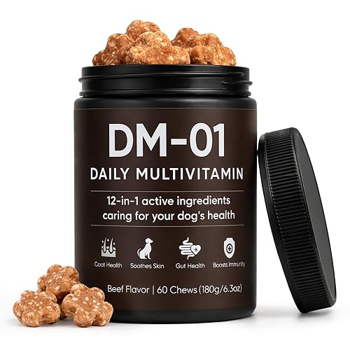 DM-01 Daily Multivitamin for Dogs - Advanced Hip & Joint Support, Boosts Immune System & Digestion, Promotes Skin, Coat & Organ System Health, Enhances Activity & Mood, 60 Chews (1)